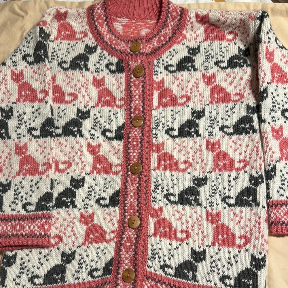 Handmade‎ Cat sweater Kids Kitties Pink Black